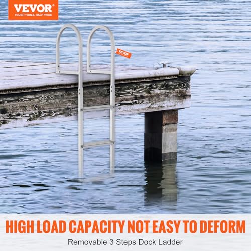 VEVOR Removable Dock Ladder 3/4/5 Steps, 350/500lbs Load Capacity, Aluminum Swim Ladders, Pontoon Boat Ladder with Nonslip Design for Lake, Marine Boarding, Pool