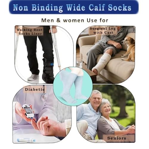Walking Boot Sock Replacement Extra-Wide Knee High Socks for Foot Brace,Fracture Boot Men & Women 2 Pairs