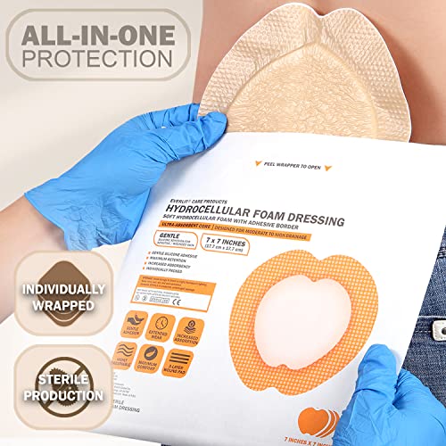 Everlit Sacrum Silicone Foam Dressing 7x7 Inches 5 Pack Waterproof Wound Care