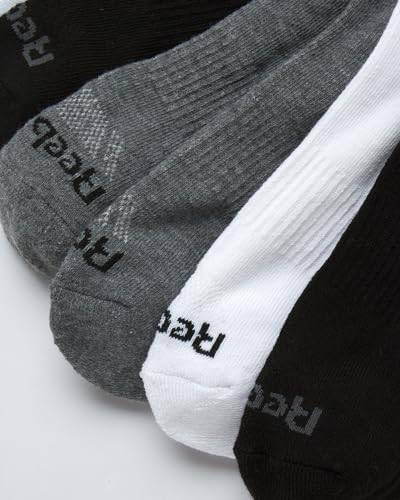 Reebok Boys Quarter Socks 6 Pack Performance Athletic Socks Large Black White Grey