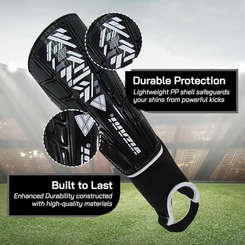 Kids Soccer Shin Guards Black XX Small - Adjustable Youth Protective Gear