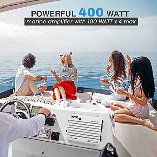 Pyle Hydra Marine Amplifier - Upgraded Elite Series 400 Watt 4 Channel Audio Amplifier | Waterproof Dual MOSFET Power Supply | GAIN Level Controls, RCA Stereo Input & LED Indicator