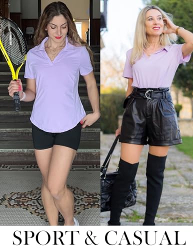 Women's Golf Polo Shirt V Neck Short Sleeve Sun Protection Moisture Wicking Athletic Top