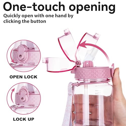 Cherry Blossom Pink 32oz Water Bottle with Straw & Time Marker - Leakproof BPA-Free Sports Bottle