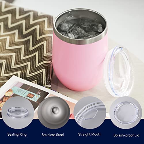 12oz Stainless Steel Wine Tumbler Set with Pink Lid - Personalized Travel Coffee Mug