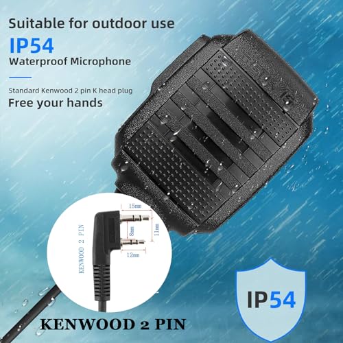 Waterproof Microphone for Walkie Talkies - 4 Pack, IP54 Rated, Handheld Radio Mic with Large PTT, Noise-Canceling, Durable & Rainproof