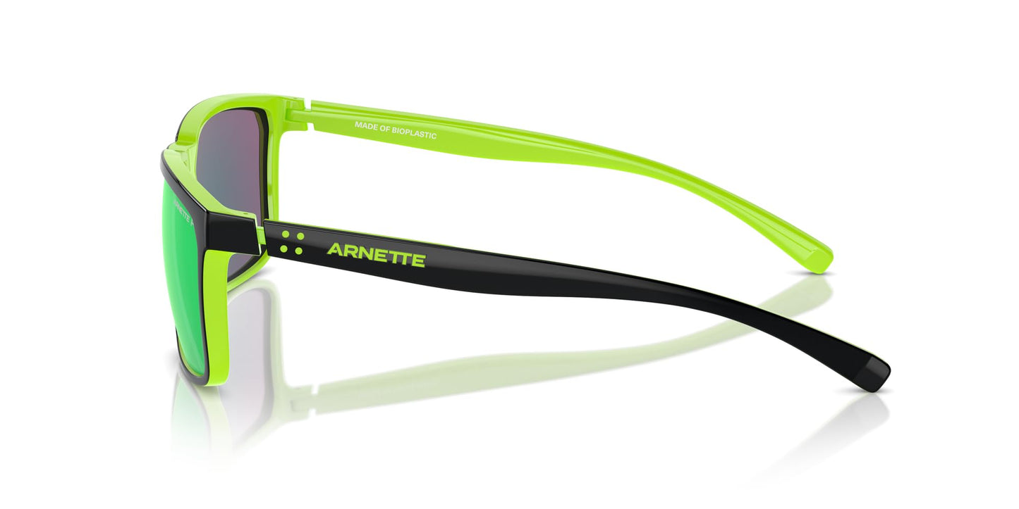 Arnette Men's AN4251 Stripe Rectangular Sunglasses, Black/Fluorescent Green/Dark Grey Mirrored Green Polarized, 58 mm