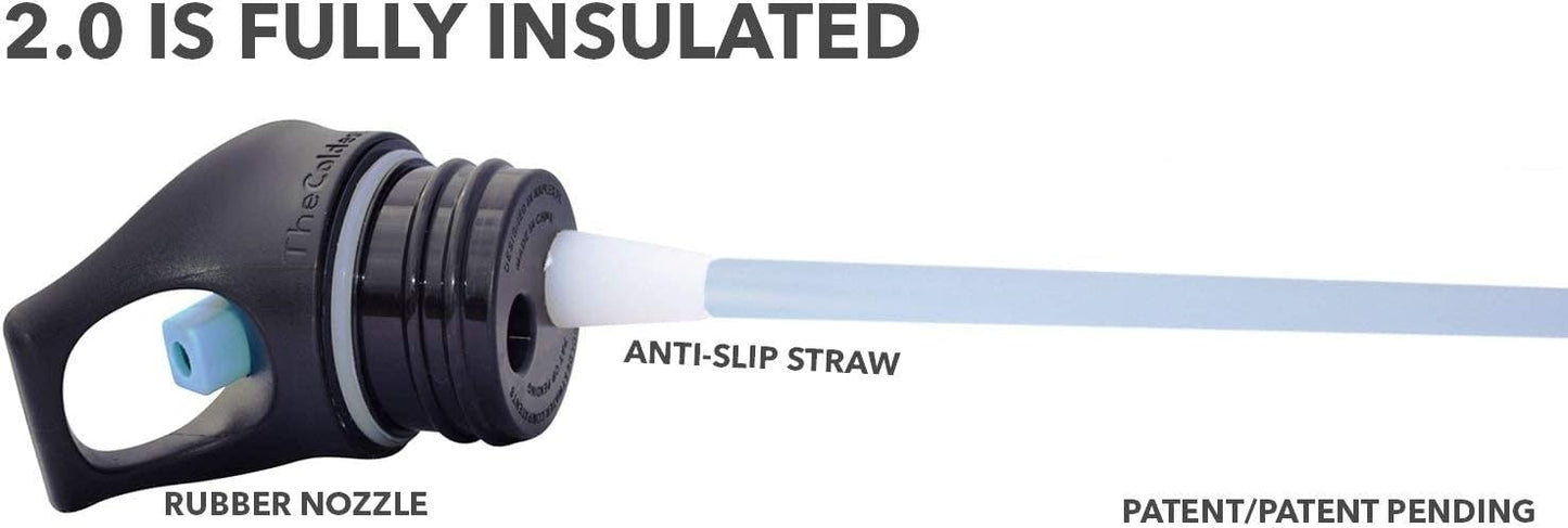The Coldest Water Insulated Standard Mouth Size 2.0 - Hydro Sports Straw Cap Flip Top Lid - Multi-Compatible with Standard Flask Mouth Size Stainless Steel Water Bottles