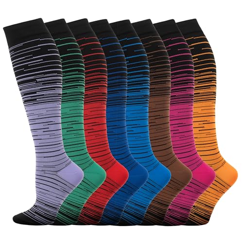 Hello Momoya Compression Socks for Men and Women - Knee High, Circulation, 8 Pairs Large-X-Large Multicolor