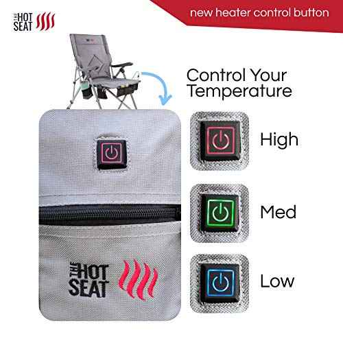 POP Design Hot Seat USB Heated Folding Camping Chair, Portable Reclining Padded Outdoor Chair w/Cup Holder, Storage Pockets, Waterproof 600D Polyester, 300 lb Capacity (Battery Not Included), 1-Pack