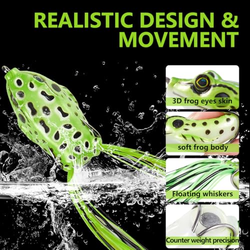 5PCS Frog Lure Kit - Soft PVC Topwater Baits for Freshwater & Saltwater Fishing, 3.67in/0.46oz - Weedless Hooks