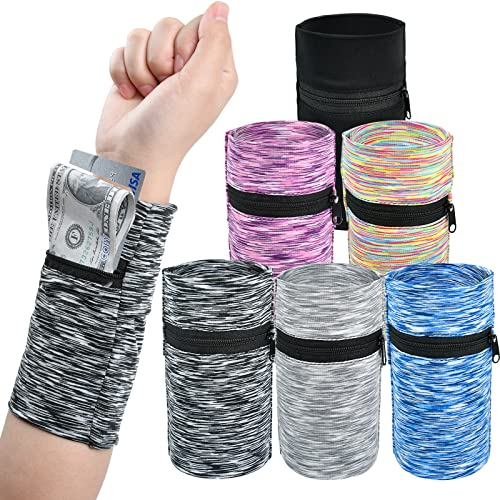 6-Pack Breathable Elastic Wrist Wallets with Zipper for Travel Running