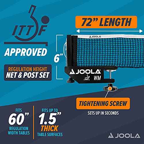 JOOLA WM Professional Table Tennis Net and Post Set - ITTF Tournament Approved - 72in Regulation Ping Pong Net with Screw On Clamp Attachment