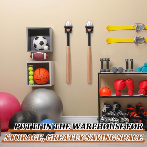 Wall Mount Baseball Bat and Ball Holder - Holds 1 Set - Black