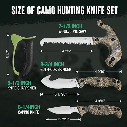 Camouflage Mossy Oak Field Dressing Kit - 4-Piece Hunting Knife Set with Sheath