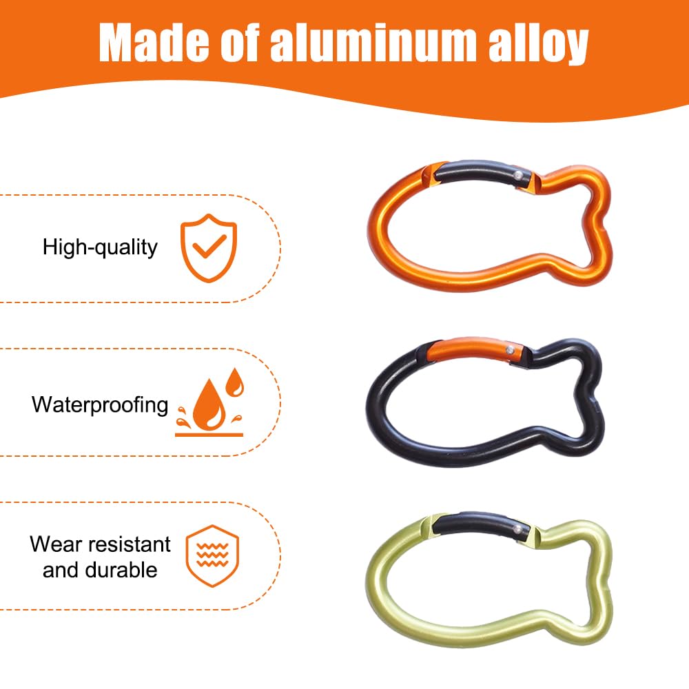 8PCS Fish Shaped Carabiners Clip, Quick Release Spring Load Bearing Carabiner Mini Carabiner Keychain for Camping, Fishing, Hiking, Home Gym