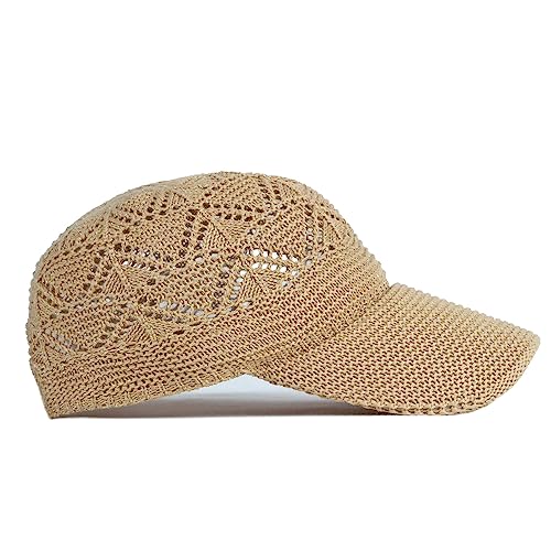 Beach Baseball Hats for Women - Cute Summer Crochet Breathable Ball Cap - Khaki, One Size