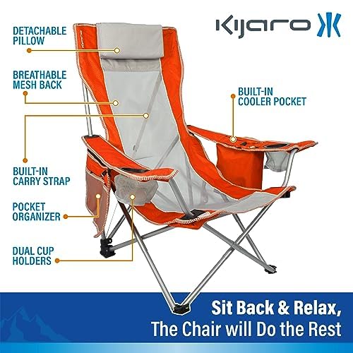 Fiji Sunset Orange Kijaro Beach Sling Chair with Cooler & Detachable Pillow