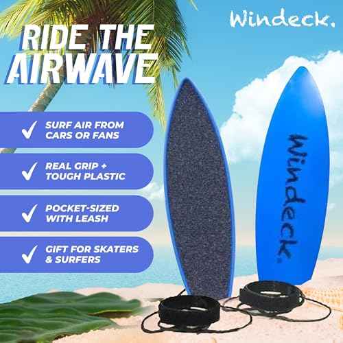 Finger Surfboard ? Blue Bomber Mini Hand Surf Toy with Grip Tape & Leash | Finger Board for Kids, Skaters & Surfers | Air Surf Tricks Behind Car Window | Pocket-Size Road Trip Gift Toy