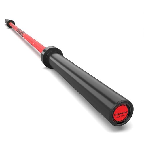 TECHNOAGE 7FT Olympic Barbell 1500LBS Capacity 45LB Solid Chrome Olympic Bar Barbell Load(2" Plate) for Weightlifting, Squats, Dead-Lifts, Presses, and Lunges (Black&Red)