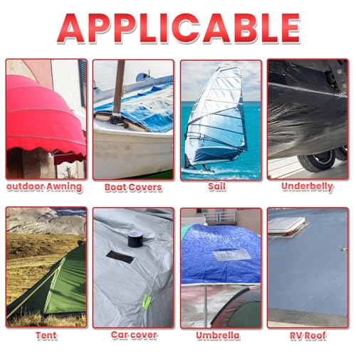 Birllaid Awning Repair Tape for Tarp, Heavy Duty Outdoor Repair Tape for Canvas, Boat Covers, Tent, Sail Tape, Tear Repair Patch Kit, Waterproof, UVproof, Black