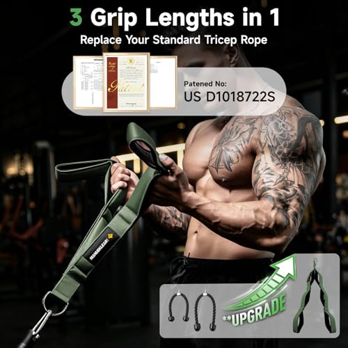 Multi-Grip Tricep Rope Cable Attachment - 24 Inch, Green, 3 Grip Lengths