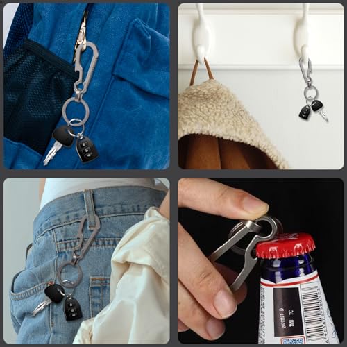 Ouligay Titanium Carabiner Keychain Clip Quick Release Bottle Opener Keychain EDC Key Holder Organizer Titanium Key Chain with Titanium Key Ring