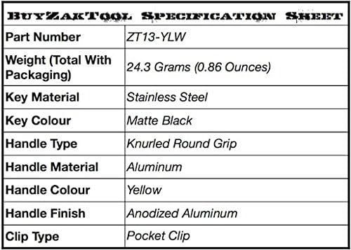 Zak Tool ZT-13-YLW Aluminum Pocket Key, Yellow