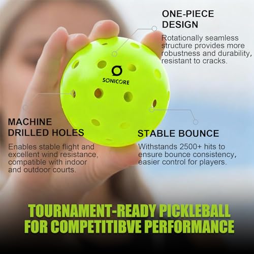 Sonicore Outdoor Pickleball Balls 4 Pack - Durable 40 Holes Sealed Design