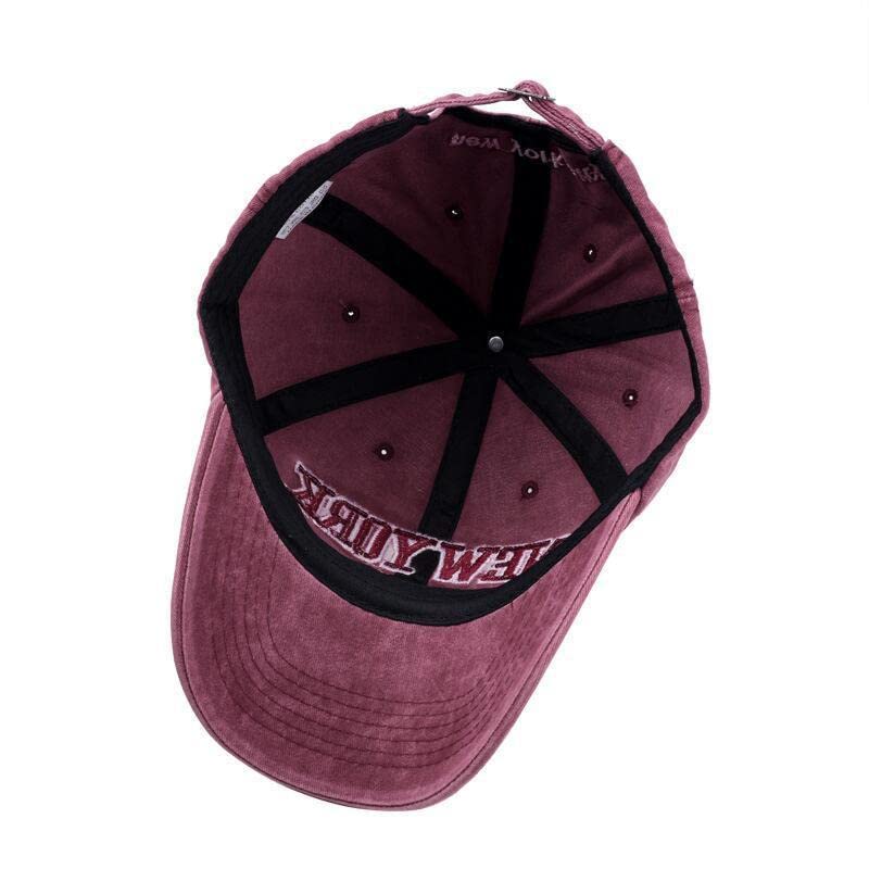 Red New York Embroidered Baseball Cap - Distressed Washed Dad Hat, Adjustable