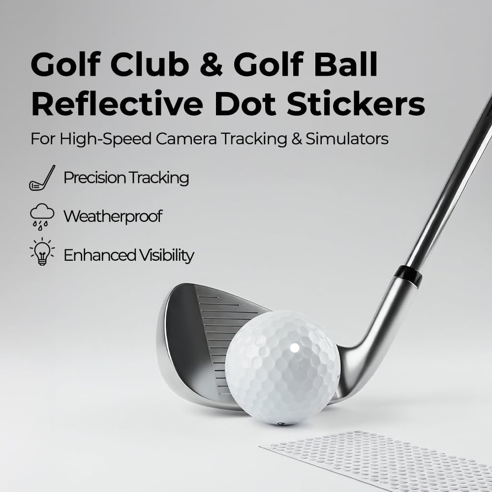 Golf Club & Golf Ball, White Reflective Dot Stickers, 3M Weatherproof Decals for Enhanced High Speed Camera Detection and Simulators, 1/4 Inch Size, Pack of 546