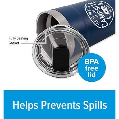 Camco Life is Better at The Campsite Stainless Steel Tumbler - Features Double Wall Vacuum Insulation for Heat/Ice Retention & Unique Life is Better At the Campsite Design - Holds 20 oz. (53323)