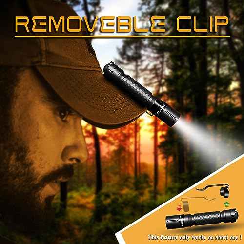 Mini Flashlight 3 Modes Small Flashlights LED Powerful High Lumens Tactical Pen Light with Clip,Slim Portable Pocket Compact Torch for Emergency Inspection AAA Battery Water-Resistant(3.4 & 5.2 inch)