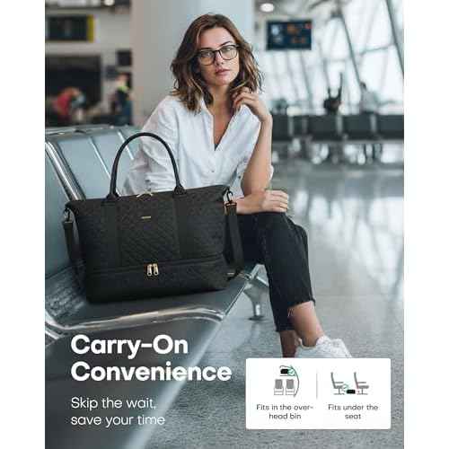 HOTOR Travel Duffel Bag - Weekender Bags for Women, Carry On Overnight Bag with Shoe Compartment, with Toiletry Bag for Travel Essentials and Travel Accessories, Black, 13.4"¡¿17.3"¡¿7.9"