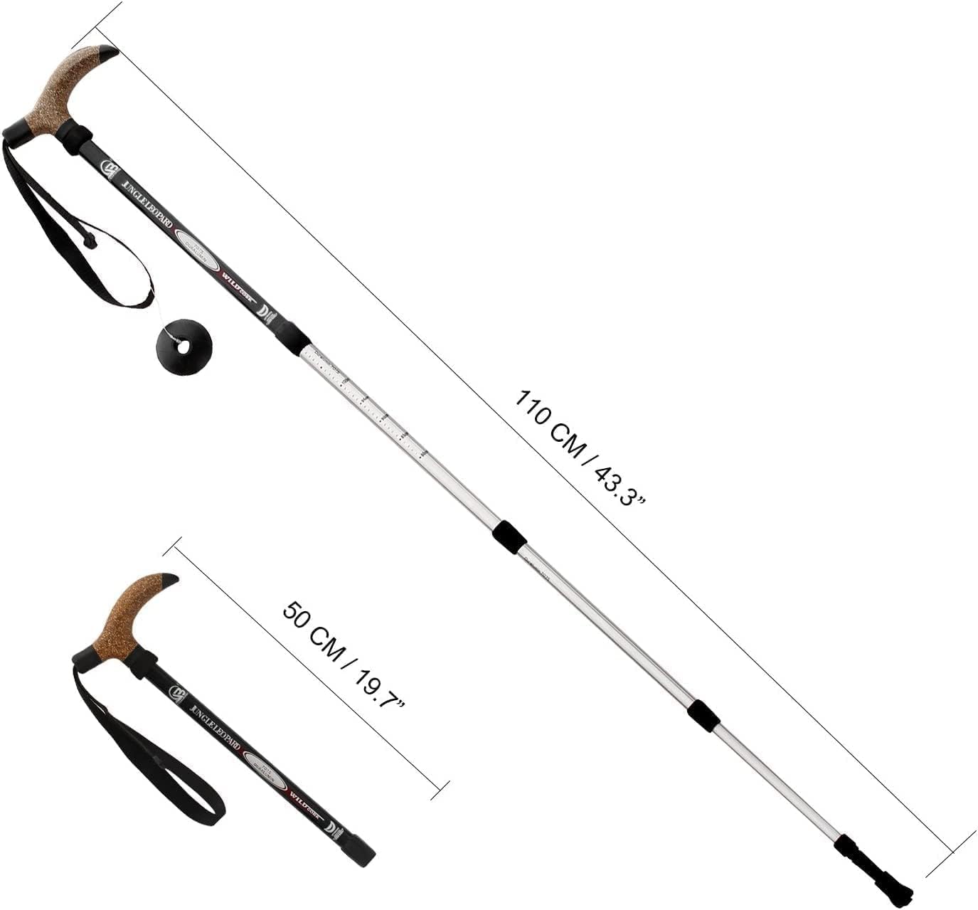 Aluminum Alloy Quick Lock Trekking Pole Anti-Shock Walking Stick Adjustable Cane Crutch for Mountains Trekking Hiking,Ultralight Collapsible with Cork Grips Tungsten Tips