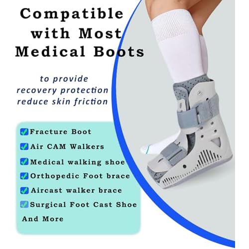 Walking Boot Sock Replacement Extra-Wide Knee High Socks for Foot Brace,Fracture Boot Men & Women 2 Pairs