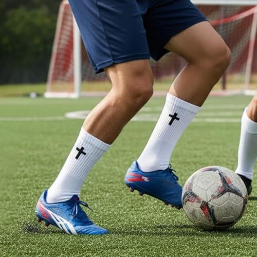 Cross Grip Soccer Socks with Bible Verse - White, One Size, 4 Pairs
