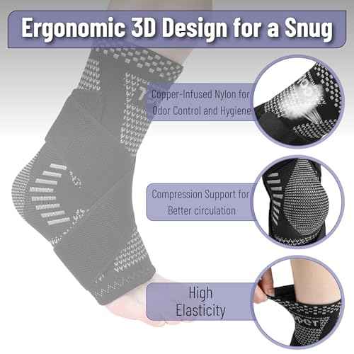 DR JK- Ankle Brace for Women and Men, Medium, 1 Pair, Grey and Black, Adjustable Compression Sleeve, Soft Straps for Achilles Tendonitis Relief, Sports Protection, Achilles Tendonitis Brace