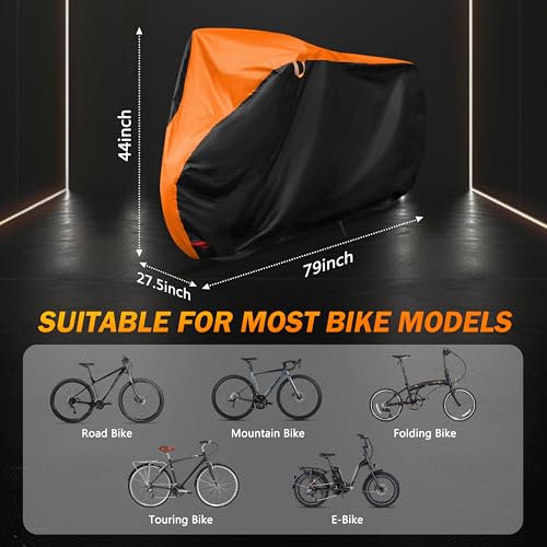 Outdoor Waterproof Bike Cover 79x27.5x44 Inches with Lock Holes & Storage Bag - Black & Orange