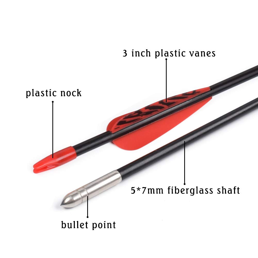 Fiberglass Arrows Archery 24 Inch Target Shooting Practice Safetyglass with Red Spots Vanes for Recurve Bows Suitable for Youth Children Woman Beginner 6 PCS