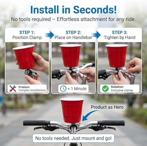 Red - Bike Water Bottle Holder for Bikes & Scooters, Handlebar Clamp