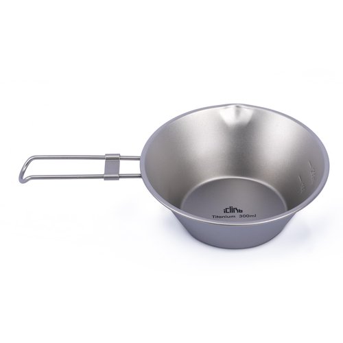 iClimb Titanium Bowl with Foldable Handle Ultralight Compact Portable Flatware Tableware with Bag for Outdoor Camping Backpacking Hiking Travel Picnic