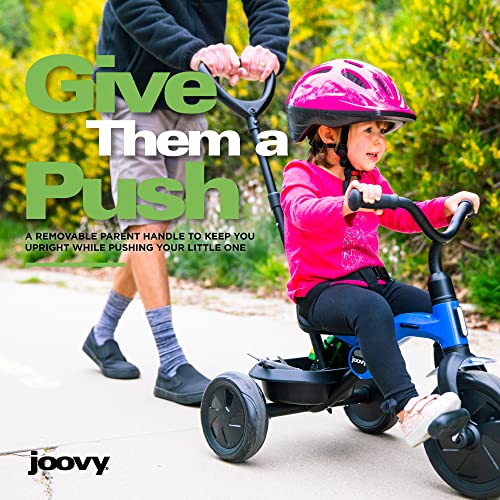 Joovy Tricycoo Fold & Go Toddler Tricycle Featuring Removable, Adjustable Push Handle, Lockable Pedals, Height-Adjustable Seat, 3-Point Safety Harness, and Rear Storage Box (Blueness), 27.6"x18.5"x37"