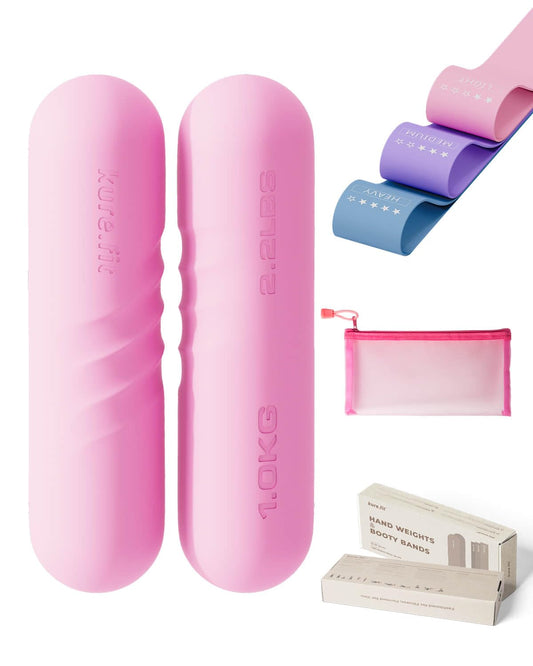 kure.fit Hand Weight Bars for Women (2.2 LB) | Resistance Booty Bands | Pilates, Yoga, Dance, Aerobics, Running, Cardio, Gym, Strength Training | Non-Slip | Portable Dumbbells | Women & Men | Pink