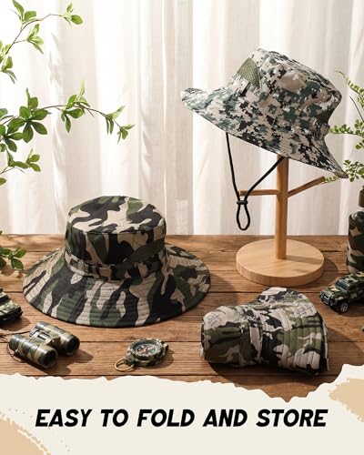 Kids Sun Hat 3 Pack - Camo Bucket & Boonie Hats with UV Sun Protection for Summer Outdoor Activities