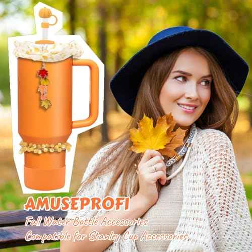 Fall Stanley Cup Accessories Set: Includes Pumkin Straw Topper, 40oz and 30oz Orange Boot, Maple Pumkin Charm Tumbler and All Stanley Cup Accessories for Ultimate Functionality and Style