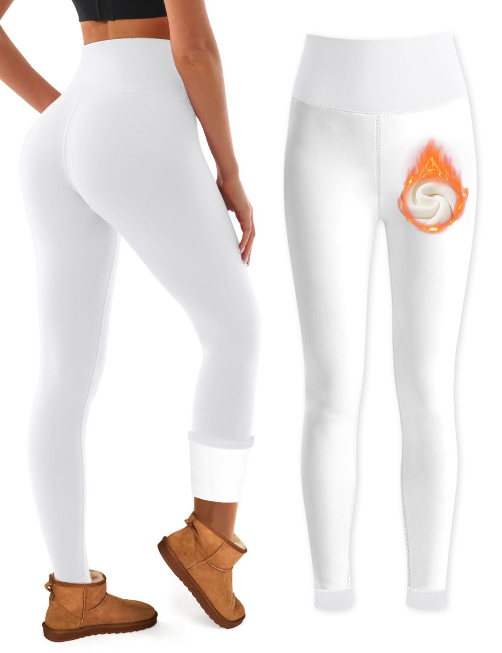 Bluemaple Fleece Lined Leggings Women High Waisted Tummy Control Thermal Warm Workout Hiking Yoga Pants for Cold Winter