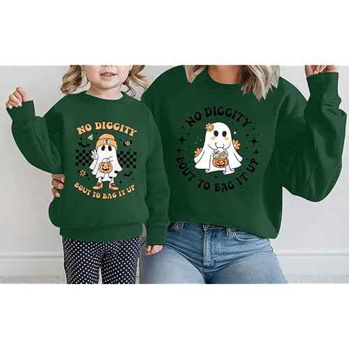 KNEYATTA Halloween Mommy and Me Outfits Family Matching Outfit Spooky Mama and Mini Shirt Cute Spooky Ghost Fall Tops