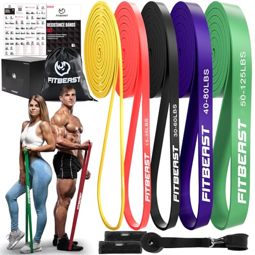 Vibrant FitBeast Resistance Bands Set 5-125 lbs for Full Body Workout