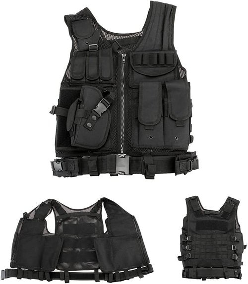 Lixada Tactical Vest Lightweight Breathable Polyester Sports Vest Outdoor Training Vest Adjustable for Adults